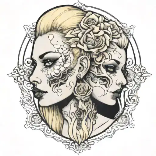 blonde gothic split face   tattoo design idea