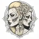 blonde gothic split face   tattoo design idea