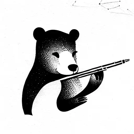 A bear cub playing the flute tattoo design idea