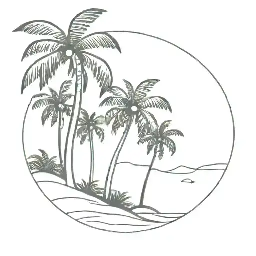 beach with coconut trees tattoo design idea