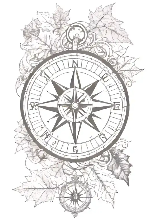 Compass and leaf tattoo design idea