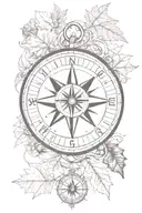 Compass and leaf tattoo design idea