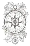 Compass and leaf tattoo design idea