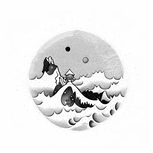 Rocks in La Pedrera, Uruguay, with a wave behind and Southern Cross constelation in the sky tattoo design idea