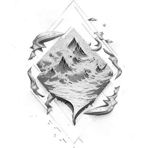Rocks with wave and Southern Cross constelation tattoo design idea
