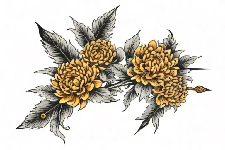 chrysanthemum with arrows pointing tattoo design idea