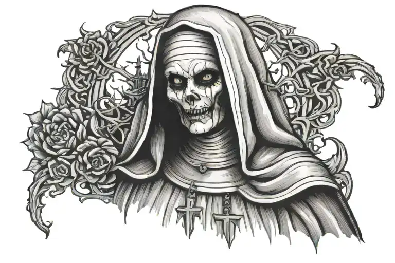 Spooky evil nun tattoo design idea