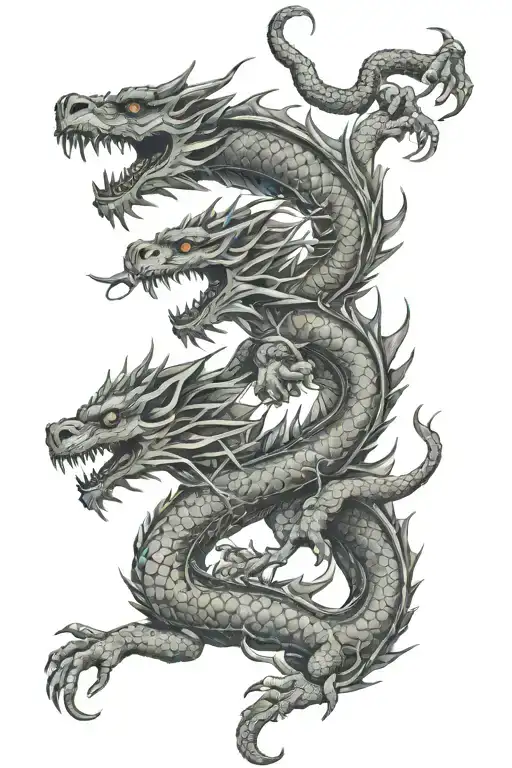 rows with a dragon,pheniox, and lion inside tattoo design idea