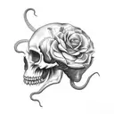 Snake with roses and a skull that fades into smoke tattoo design idea