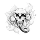 Snake with roses and a skull that fades into smoke tattoo design idea