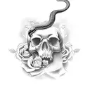 Snake with roses and a skull that fades into smoke tattoo design idea