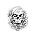 Snake with roses and a skull that fades into smoke tattoo design idea
