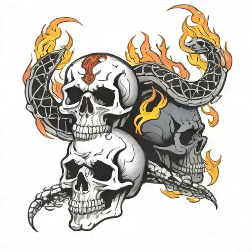 skulls with scorpions and snakes with flames coming tattoo design idea