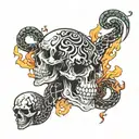 skulls with scorpions and snakes with flames coming tattoo design idea