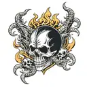 skulls with scorpions and snakes with flames coming tattoo design idea