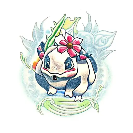 bulbasaur with flowers tattoo design idea