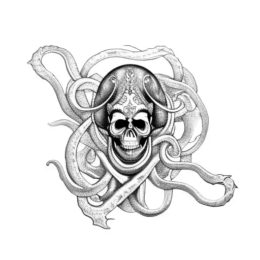 the kraken wrapped around a skull tattoo design idea