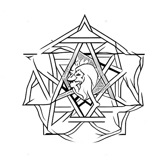 The State of Israel is integrated into the Star of David and Lion tattoo design idea