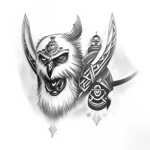 original Odin tattoo with both his woleves and both his ravens  tattoo design idea