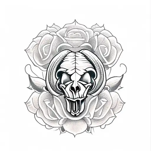 ram skull with Tudor roses tattoo design idea