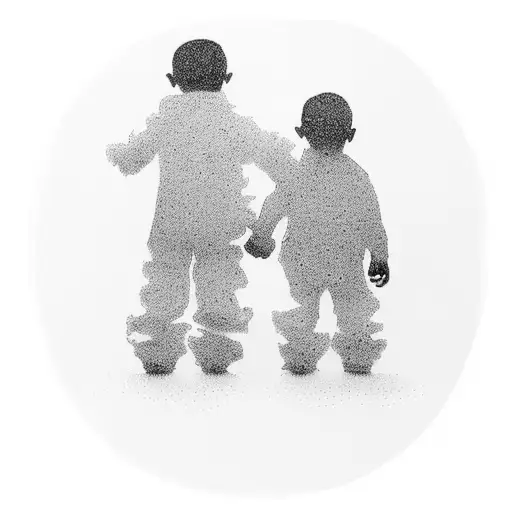 A minimalist design featuring two small silhouettes of your sons holding hands, symbolizing their strong bond despite their height difference. tattoo design idea