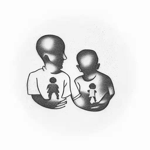 A minimalist design featuring two small silhouettes of your sons holding hands, symbolizing their strong bond despite their height difference. tattoo design idea