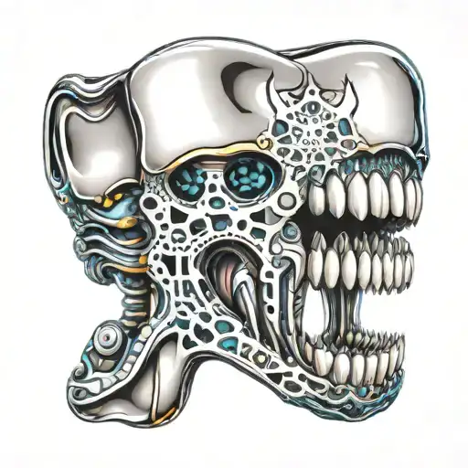 A futuristic cybernetic tooth design intertwined with intricate circuit patterns, symbolizing the blend of technology and dentistry tattoo design idea