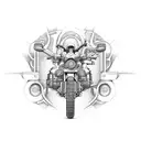 Illustrate a series of intricate sketches featuring guns and motorcycles in a symmetrical pattern tattoo design idea