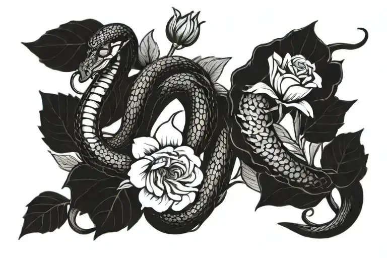 cobra wrapped around belladonna poison flower tattoo design idea