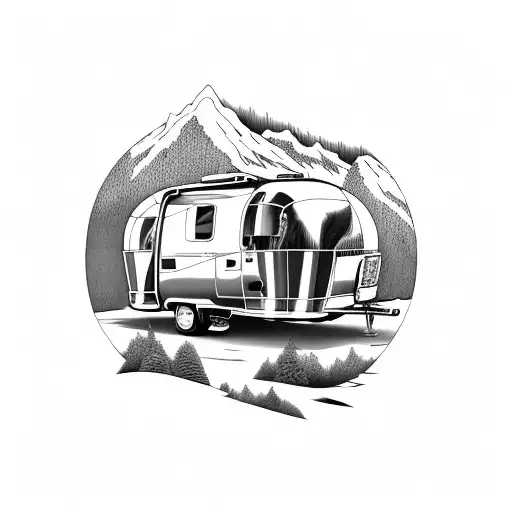 Airstream camper in the mountains tattoo design idea