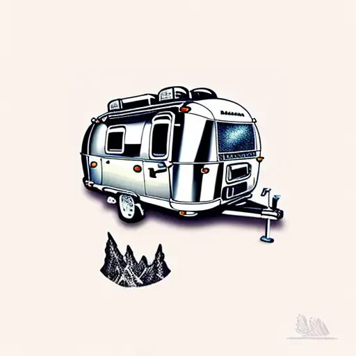 Airstream bambi camper mountains  tattoo design idea