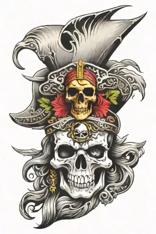 pirate skull mayan Aztec symbols tattoo design idea