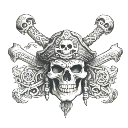 pirate skull mayan Aztec symbols tattoo design idea
