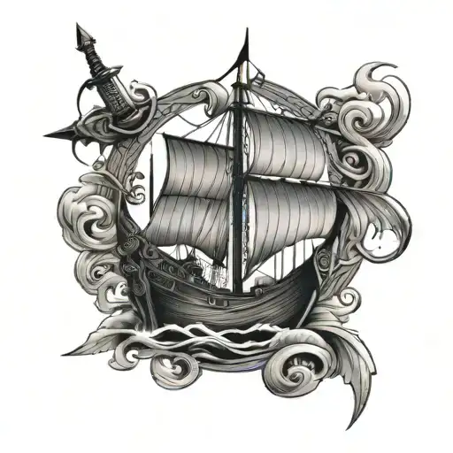 Vikings boat swords tattoo design idea