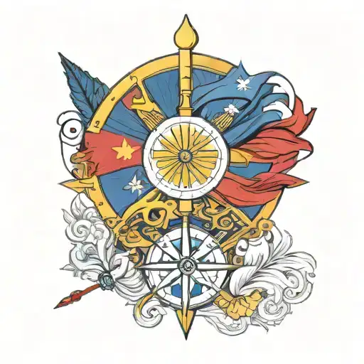 philippine flag with a touch of compass minimalist  tattoo design idea