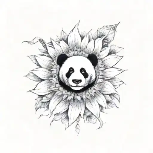 panda with sunflower  tattoo design idea