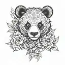 floral panda tattoo design idea