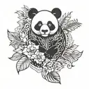 floral panda tattoo design idea