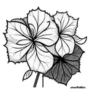 bouquet of line work blue hydrangea, purple hydrangea, tigerlily, jacobs ladder flower  tattoo design idea