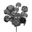 bouquet of line work blue hydrangea, purple hydrangea, tigerlily, jacobs ladder flower  tattoo design idea