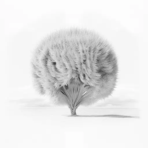 An intricate silhouette of a pampas grass with a hidden oak tree tattoo design idea