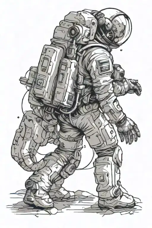 an astronaut looking forward while being hugged from behind by a cosmic humanoid entity tattoo design idea