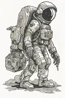 an astronaut looking forward while being hugged from behind by a cosmic humanoid entity tattoo design idea