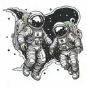 an astronaut standing looking forward while being hugged from behind by a cosmic entity tattoo design idea