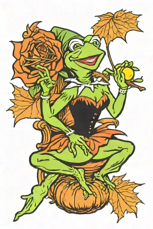 Kermit the frog Halloween pin up girl tattoo design idea