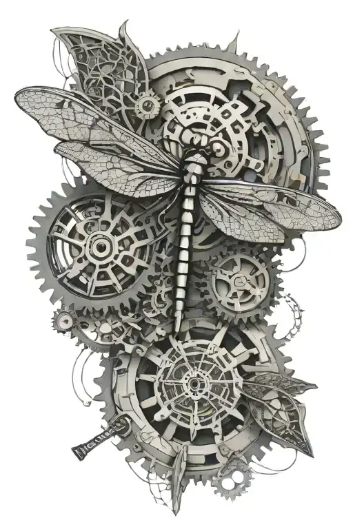dragonfly mechanical gear tattoo design idea