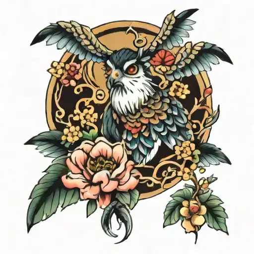 kamoshika and osprey and deer tattoo design idea