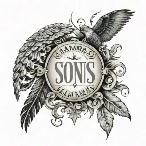 2 sons name with roman numeral birthdays. Outdoor themed with 2 symbols for miscarriages  tattoo design idea