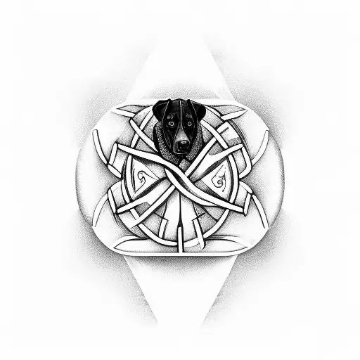 pocket aces, camera, computer code, celtic knot, aviation, mountains, black coonhound. tattoo design idea