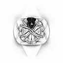 pocket aces, camera, computer code, celtic knot, aviation, mountains, black coonhound. tattoo design idea